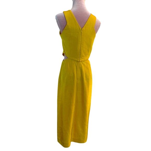 SANDRO PARIS Sleeveless Midi Dress Waist Cutout Zipper Close Yellow 1 36 US 2/4 - Picture 5 of 10